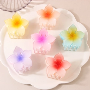 Pince à Cheveux Élégante Fleur de Frangipanier Résine Dégradé Pince Requin Accessoire de Coiffage de Plage d'Été pour Femmes