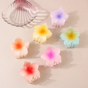 Lot de pinces à cheveux fleur de frangipanier en six couleurs dégradées pour coiffure d'été