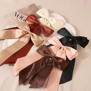 Elegant Large Satin Bow Hair Clip For Women Double Layer Long Ribbon Duckbill Clip Sweet Korean Style Hairpin Hair Accessories
