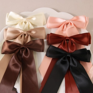 Elegant set of 6 satin bow hair clips with long streamers in multiple colors