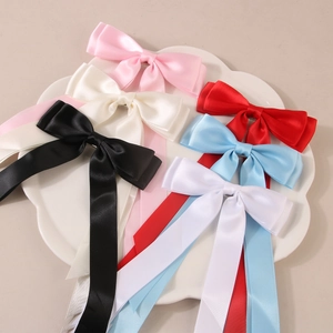 Elegante 4 cm doppelseitige Satin-Haarschleifen mit langen Bändern in bunten Farben