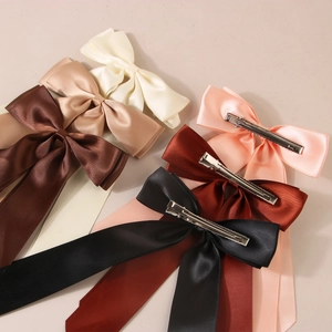 Elegant multi-color satin ribbon bow hair clips with silver metal duckbill hairpins