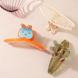 Grandes pinces à cheveux style coréen avec motifs lapin et fleurs aux couleurs variées