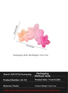 Detail view of pink floral hair claw clip showing dimensions 11cm length and 6.5cm height