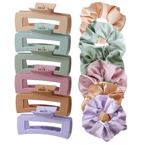 Large Matte Hair Claw Clips And Satin Scrunchies For Women Multi Color Shark Clips Elegant Hairstyling Accessories Gift