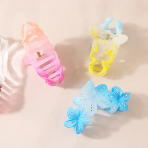 Chic gradient flower hair claws with rhinestones and frosted resin finish for women