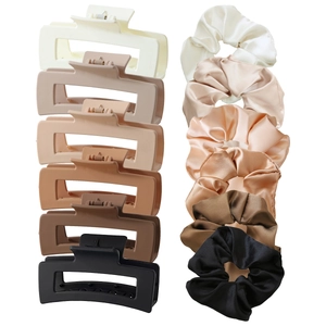 12-piece hair clip and scrunchie set in Morandi tones featuring matte and satin textures