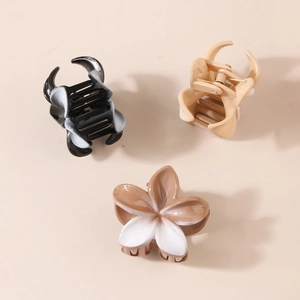 Haarklammer-Set mit Farbverlauf-Blumendesign und schwarzer Marmor-Textur für Damen