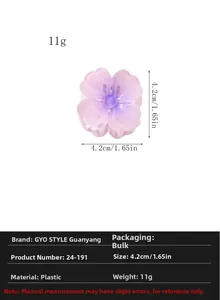 Detail view of 4.2cm purple gradient resin flower hair clip with dimensions and weight