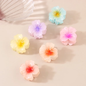 Floral heart hair claw clips in macaron gradient colors and translucent resin finish