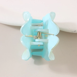 Minimalist light blue flower heart hair claw clip with golden metal spring for women