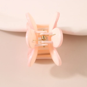 Pince à cheveux papillon rose nacré élégante avec ressort doré pour coiffure quotidienne