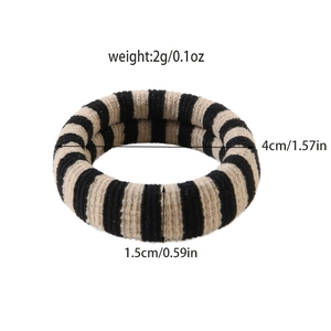 Elastic knitted hair tie with black and beige vertical stripes for women's ponytails