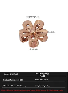 Close-up of rose gold flower hair claw clip with 7cm diameter and UV plating finish
