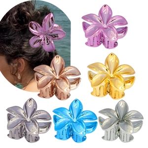 Pince à Cheveux Élégante Grande Fleur de Frangipanier Plastique Électroplaqué Métallique Accessoires Cheveux Floraux Femme