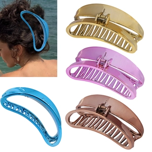 Large Metallic Luster Hair Claw Clip For Women Semi Circle Non-slip Hair Catch Barrette Elegant Electroplated Plastic Hair Accessories
