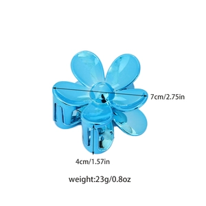 Pinza per capelli a fiore blu metallizzato con finitura argento e misure dettagliate
