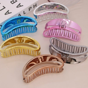 Set of large semicircular metal hair claws in various electroplated metallic colors