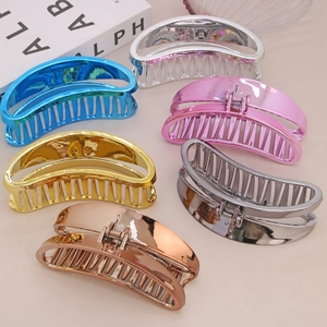 Set of six large electroplated metal claw clips in vibrant metallic colors for thick hair