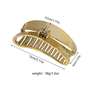 Large gold metal hair claw clip 13cm for thick hair showing size and weight specs
