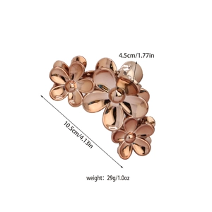 Pince à cheveux fleurie en métal or rose avec design 3D pour coiffures élégantes