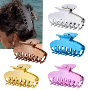 Metallic Gloss Plastic Hair Claw Clip For Women Vintage Simple Non-Slip Electroplated Shark Clip Hair Accessories Headwear