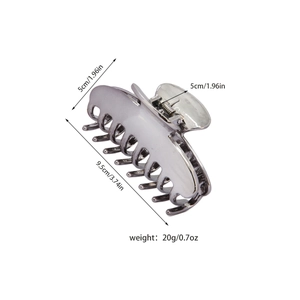 Silver metallic shark hair claw clip for women with detailed size measurements