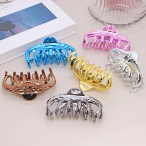 Set of six large octopus hair claw clips in metallic colors for thick hair styles