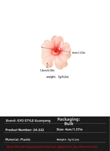 Pince à cheveux fleur rose de 4cm de diamètre et 7g avec détails des dimensions exactes