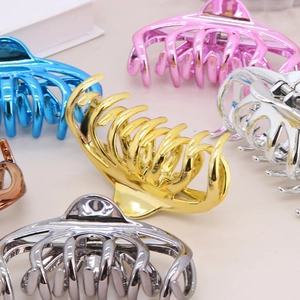 Set of 6 large metallic hair claws in diverse vibrant colors with a high-shine finish