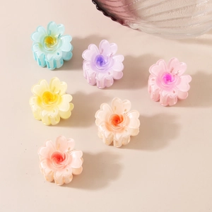 Lot de 6 petites pinces à cheveux fleur aux couleurs dégradées macaron pour femme