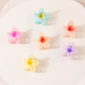 Elegant Gradient Flower Hair Claw Clip Hollow Petal Design PS Plastic Shark Clip Sweet Fashion Hair Styling Accessory For Women