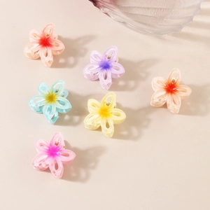 Colorful gradient flower hair claws with hollow petal design in five vibrant colors