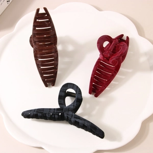 Large velvet hair claw clips in dark coffee, wine red and plaid patterns for women