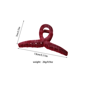 Large 13cm red plaid velvet hair claw clip for thick hair with dimensions and weight info