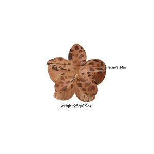 Pinza per capelli a fiore leopardata marrone floccata, misura 8cm e peso 25g, retrò