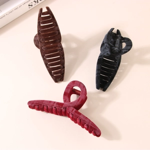 Three 11cm velvet hair claws in brown, burgundy, and navy blue with high-quality spring