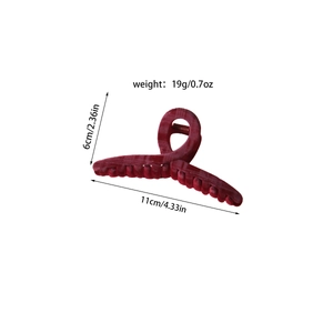 Classic 11cm dark red flocked hair claw clip for elegant Korean style updos