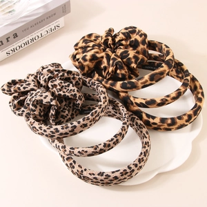 Vintage Leopard Print Fabric Headband And Scrunchie For Women French Style Pleated Hair Hoop Daily Hair Accessories