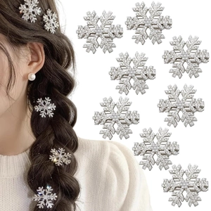 Snowflake Hair Clips Set Rhinestone Alloy Faux Artificial Pearl Duckbill Clips Christmas Winter Hair Accessories For Women Party Jewelry