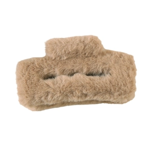Grande pince à cheveux en fausse fourrure pelucheuse kaki avec design rectangulaire creux