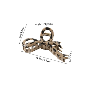 Detailed size specifications for leopard print bow hair claw clip measuring 11.5cm long