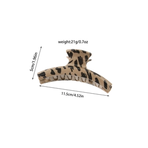 Detailed dimensions of 11.5cm leopard print hair claw clip showing size and weight info