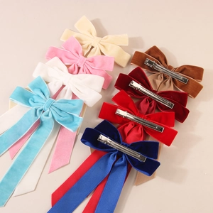 Elegant multi-color velvet double-layer bow hair clips with silver duckbill metal fasteners