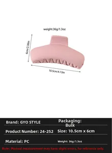 Detailed view of matte pink large hair claw clip with PC plastic spring structure specs