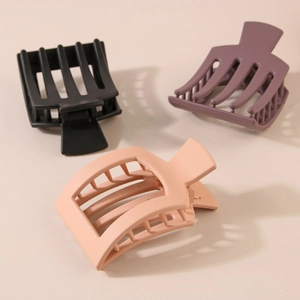 Modern matte square hair claw clips in black, mauve, and peach for women styling