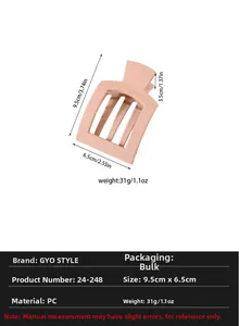 Detailed size view of a 9.5cm matte orange-pink square hair claw clip for women