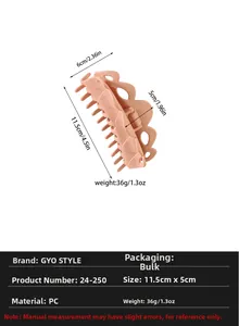 Detailed view of large peach hair claw clip with dimensions 11.5cm by 5cm in size