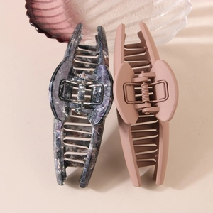 Elegant large marble resin and matte pink shark hair claws for thick hair styling