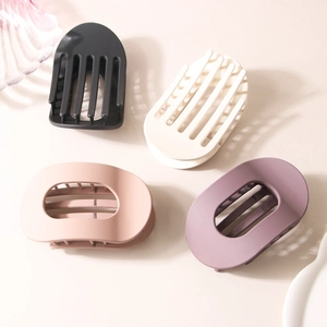 Lot de 4 grandes pinces à cheveux mates en PC couleurs noir crème rose et gris violet
